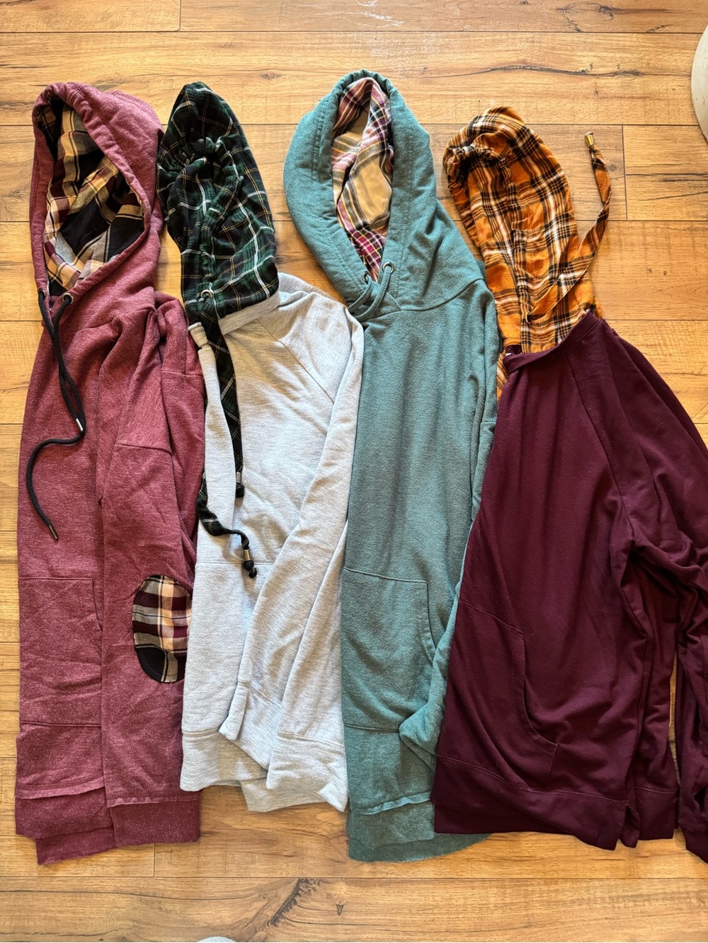 Maurice’s Size Large Hooded Plaid-Lined Pullover Sweatshirts. Multiple Colors